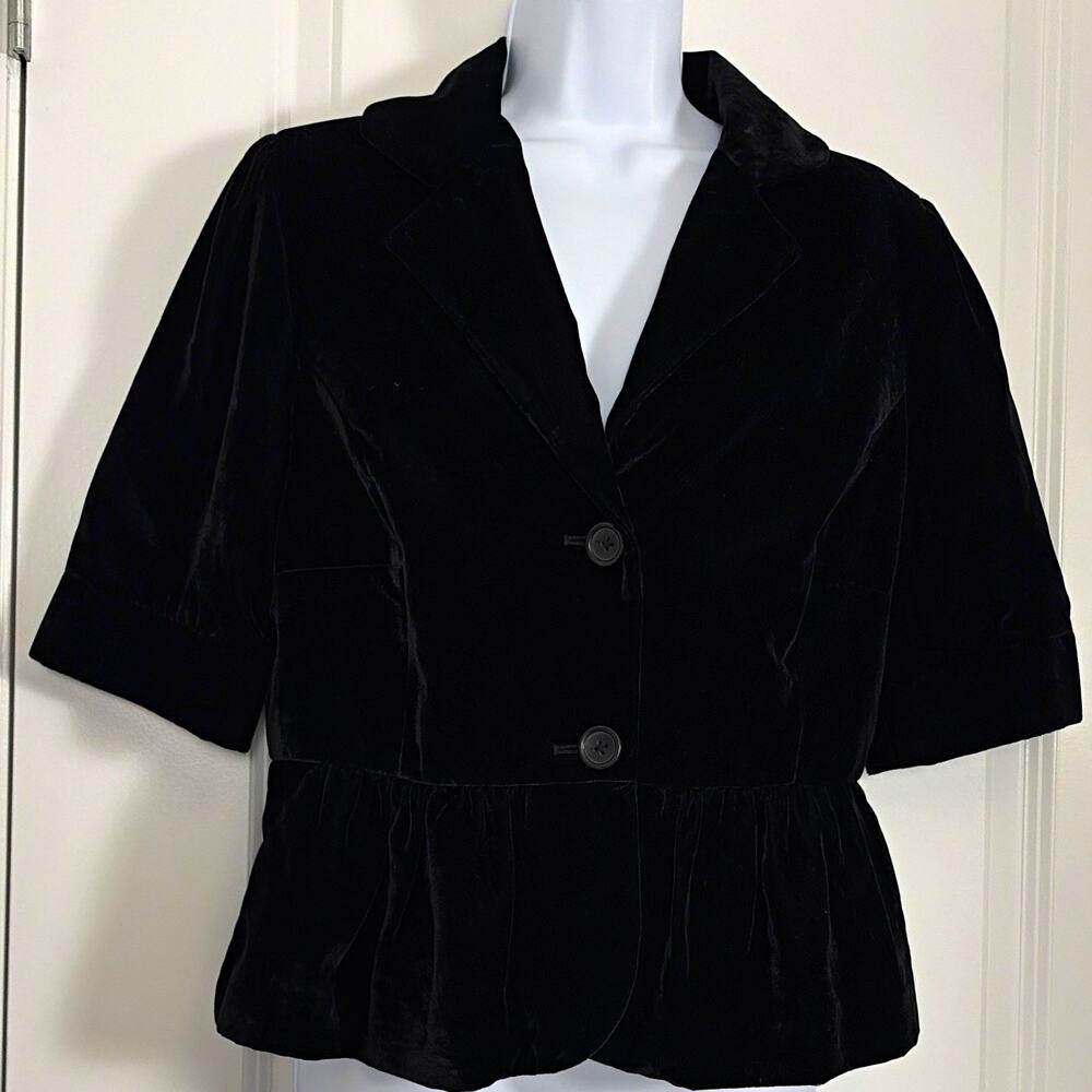 Banana Republic Black velvet short sleeve peplum jacket M